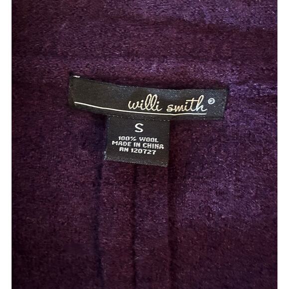 Willi Smith 100% Wool Ruffle Collar Belted Coat, Purple, Size Small - Picture 3 of 5